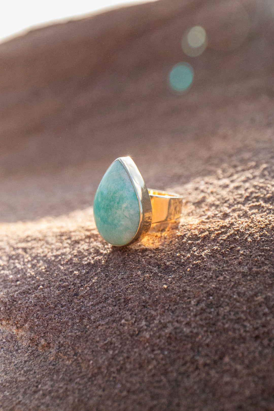 Amazonite Ring in Gold Plated Sterling Silver Setting - Adjustable