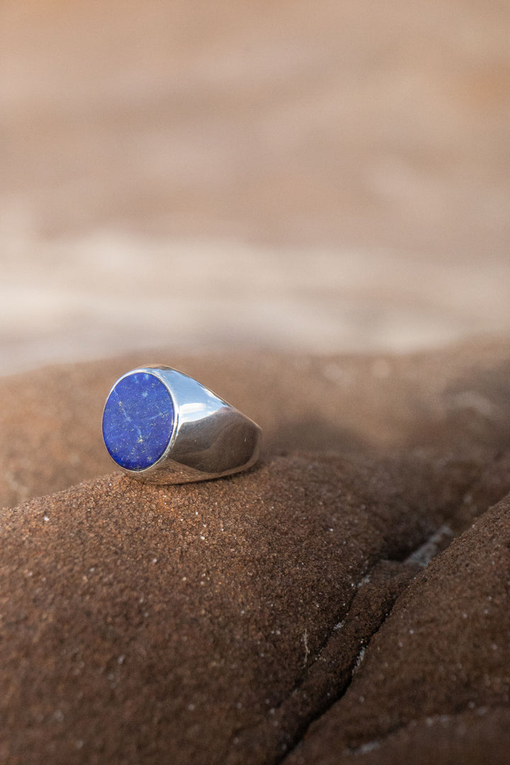 Lapis Lazuli Ring in Sterling Silver Signet Setting - Size 9 US