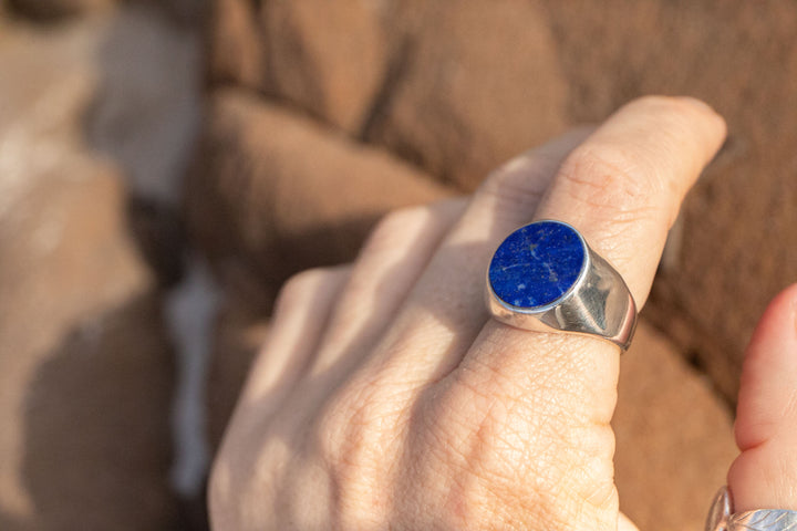 Lapis Lazuli Ring in Sterling Silver Signet Setting - Size 9 US