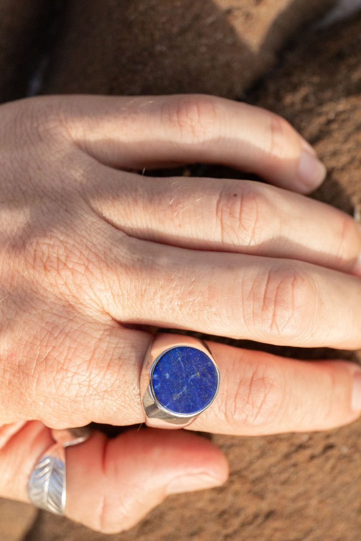 Lapis Lazuli Ring in Sterling Silver Signet Setting - Size 9 US