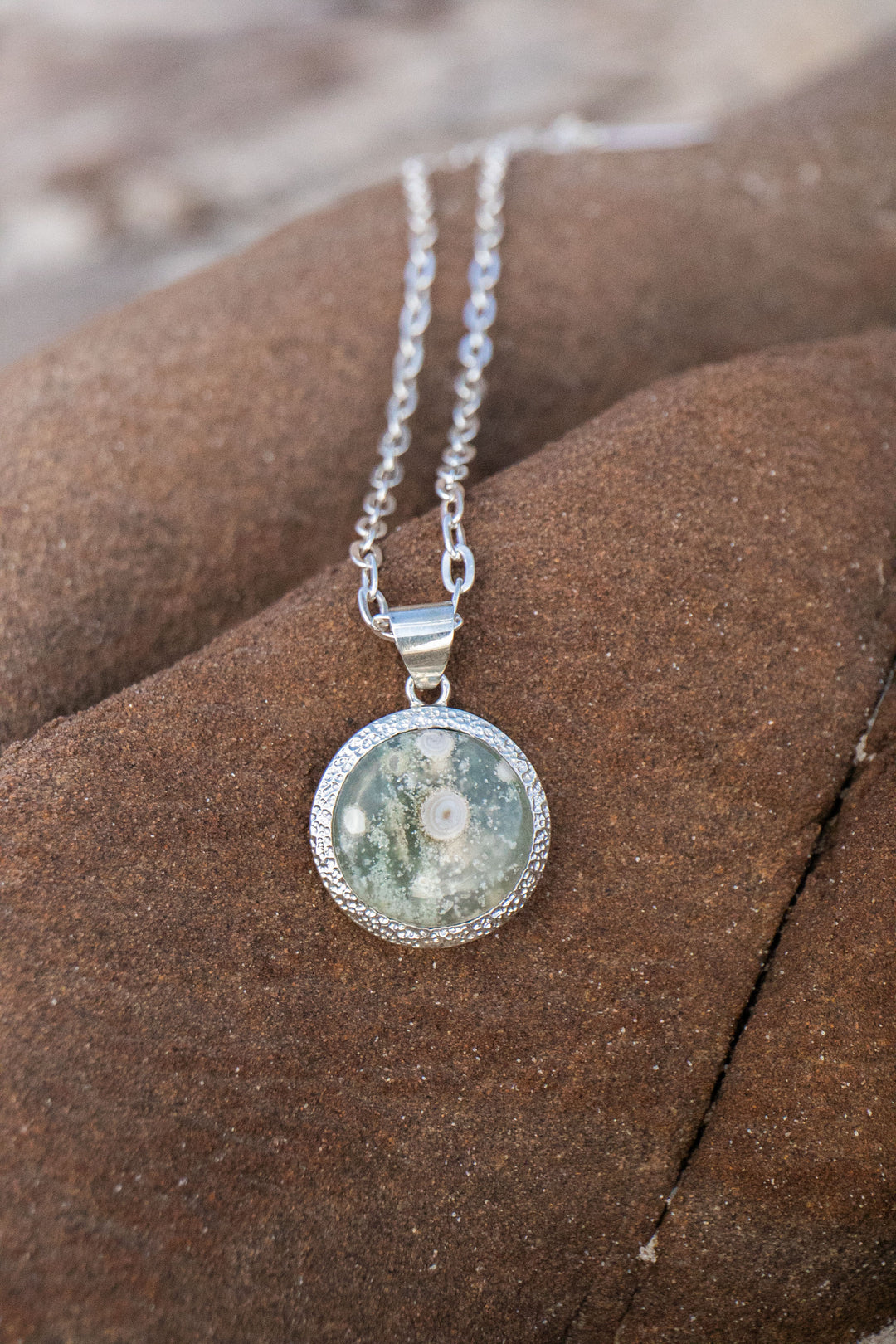 Ocean Jasper Pendant set in Unique Sterling Silver Setting