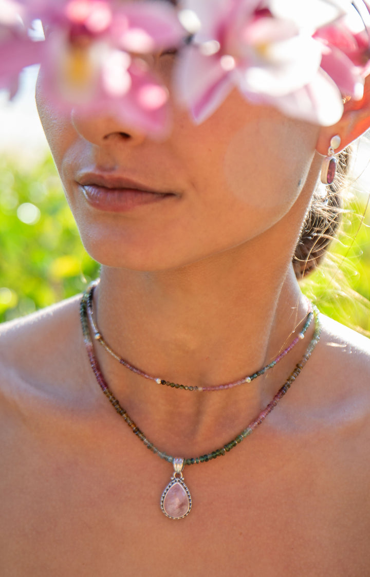 Watermelon Tourmaline + Thai Hill Tribe Silver Choker Necklace