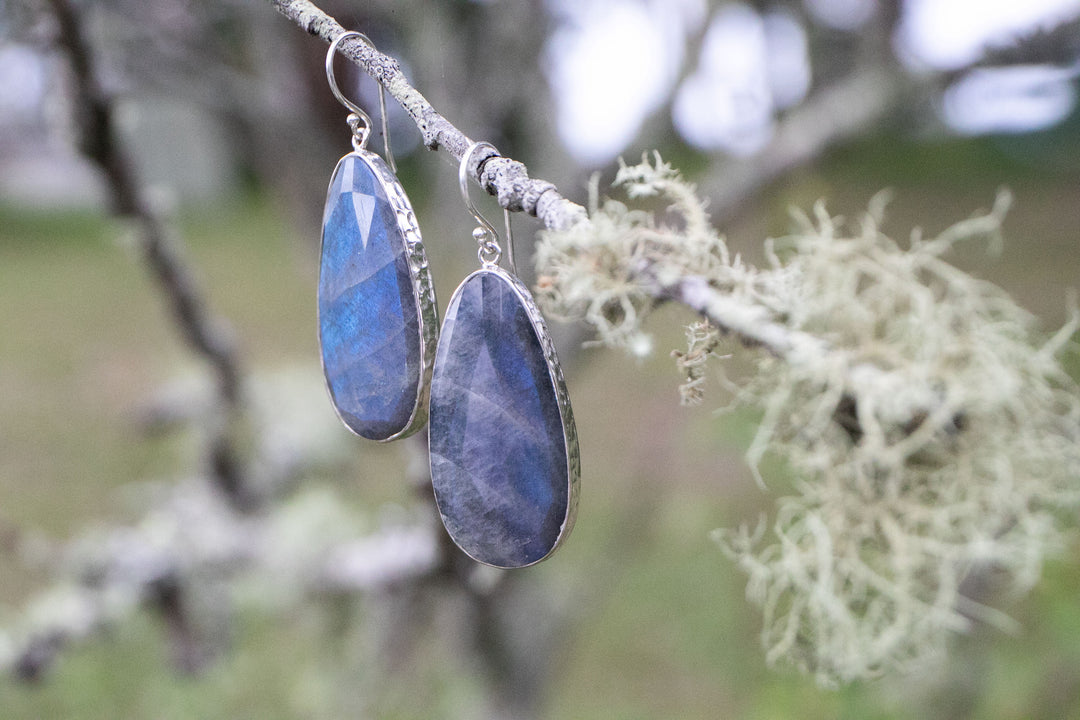 RESERVED for Ania - Faceted Labradorite Earrings set in Sterling Silver