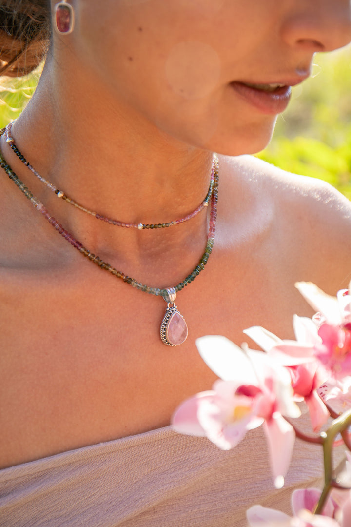 Watermelon Tourmaline + Thai Hill Tribe Silver Choker Necklace