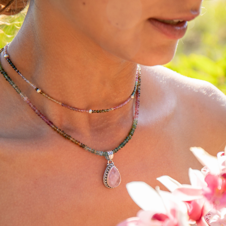 Watermelon Tourmaline + Thai Hill Tribe Silver Choker Necklace