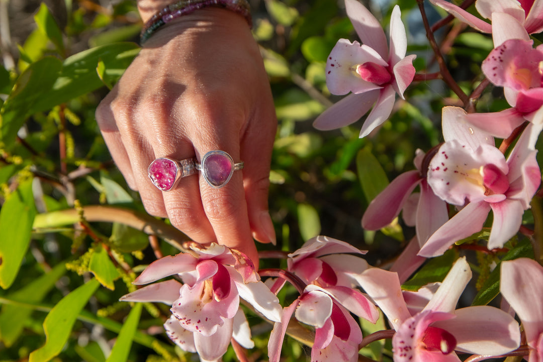 Raw Ruby Ring in Beaten Sterling Silver Setting - Size 7 US