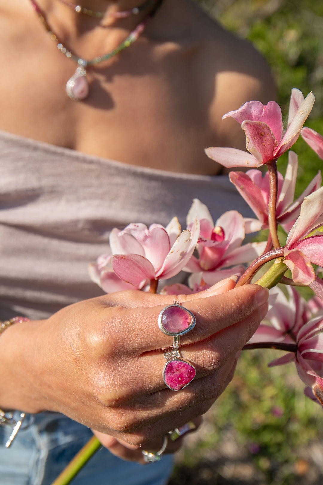 Rose Cut Pink Tourmaline Ring in Bezel Sterling Silver Setting - Size 9 US