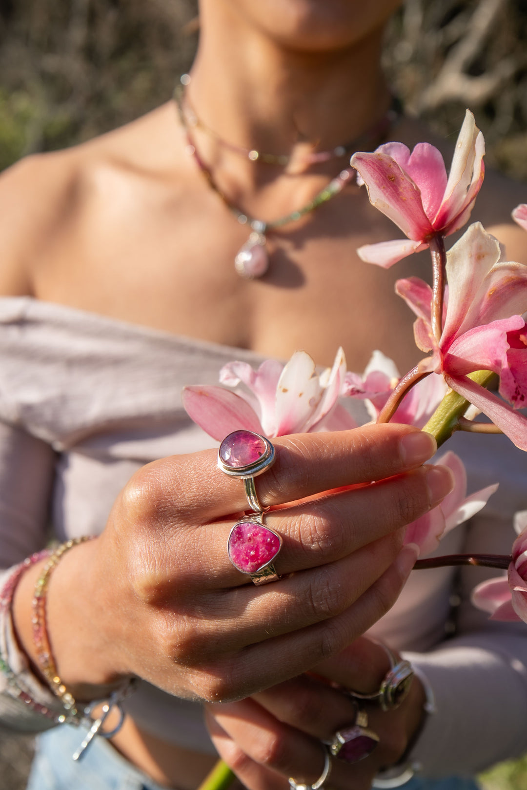 Raw Ruby Ring in Beaten Sterling Silver Setting - Size 7 US