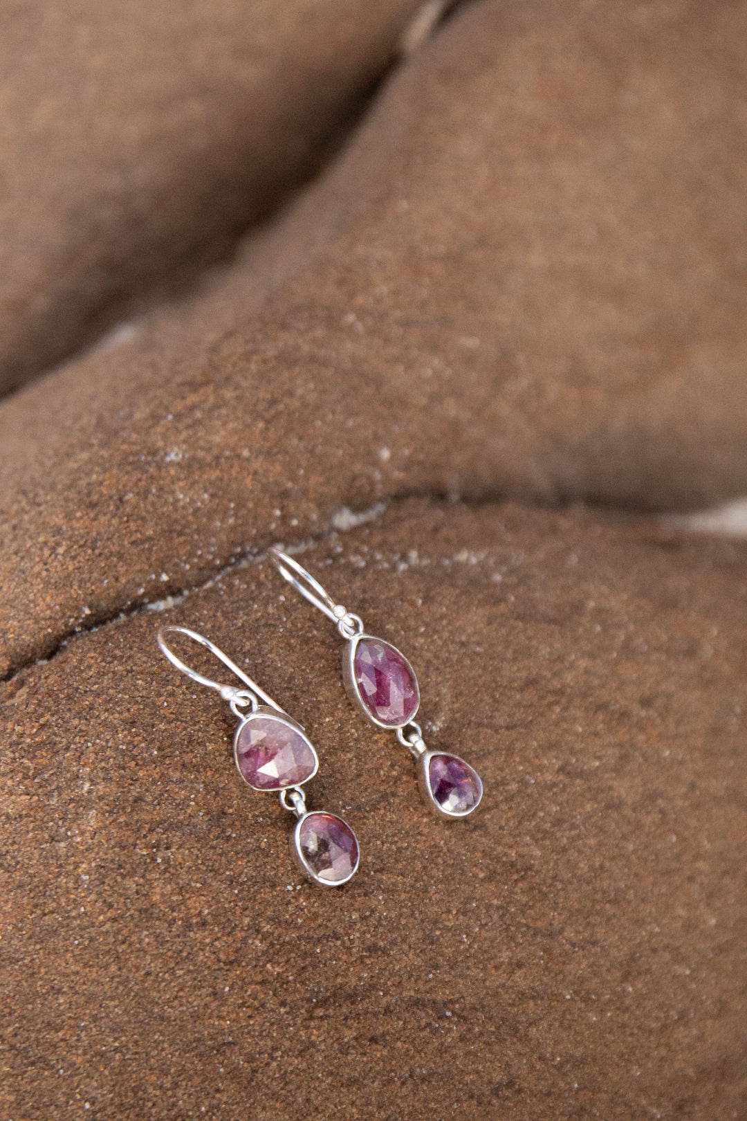 Rose Cut Double Pink Tourmaline Earrings in 92.5% Sterling Silver