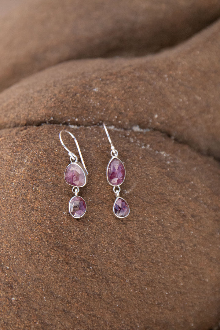 Rose Cut Double Pink Tourmaline Earrings in 92.5% Sterling Silver