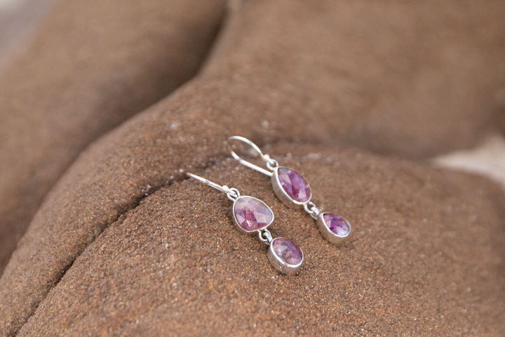 Rose Cut Double Pink Tourmaline Earrings in 92.5% Sterling Silver