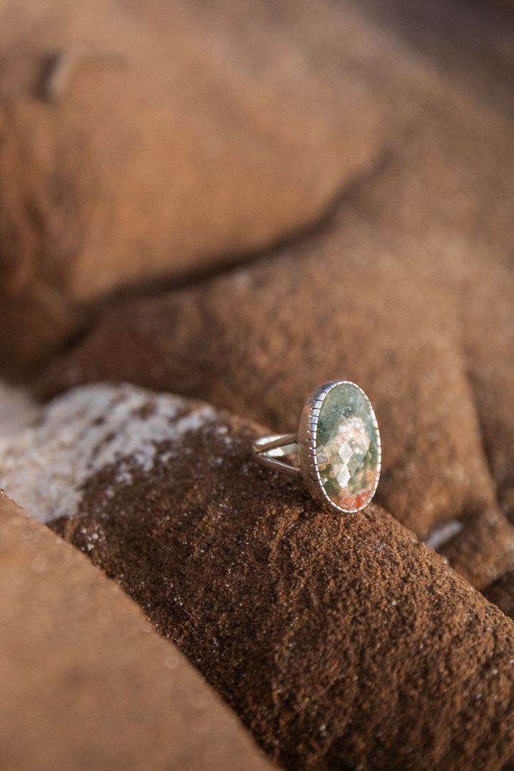 Ocean Jasper Ring in Beaten Sterling Silver - Size 7 US