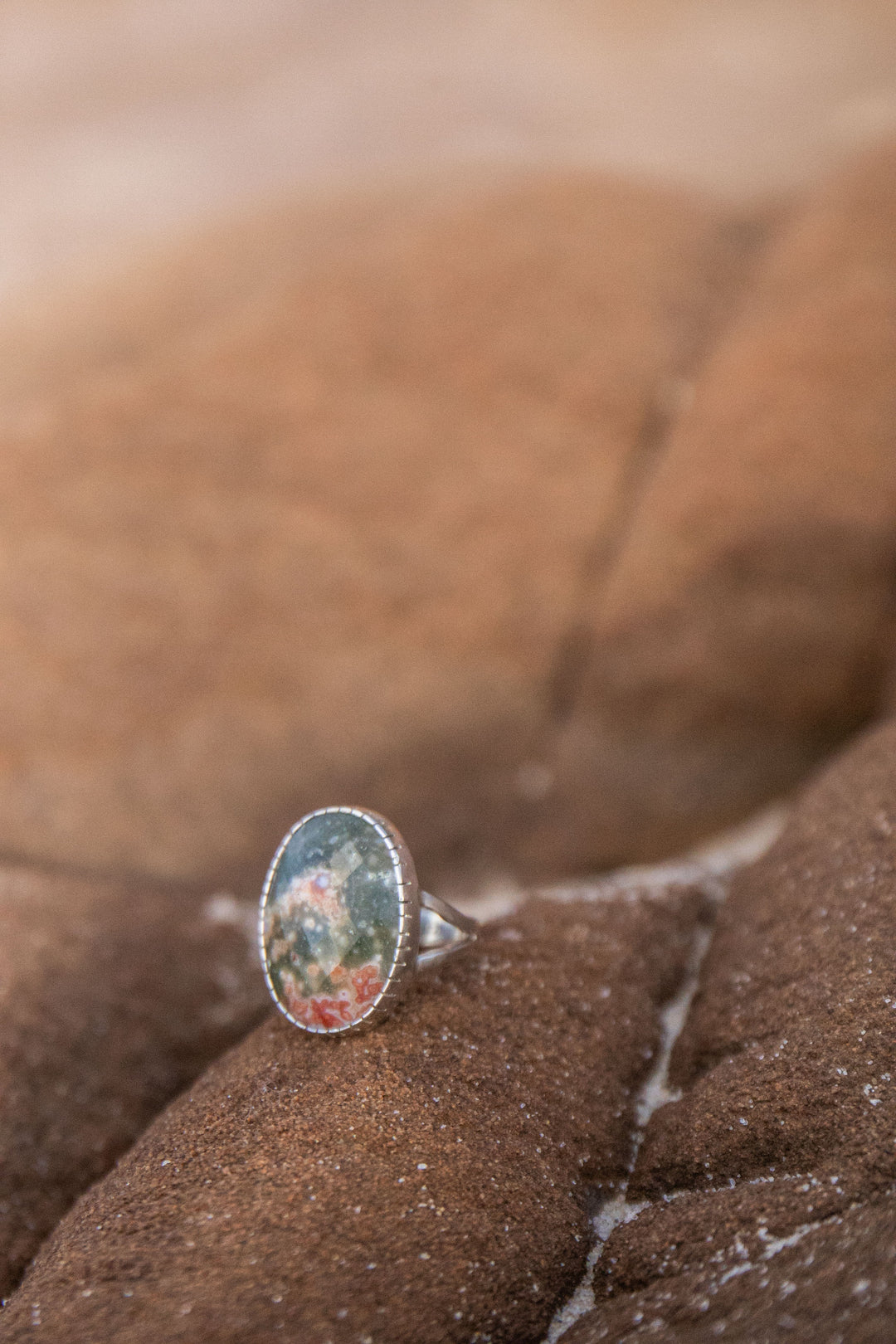 Ocean Jasper Ring in Beaten Sterling Silver - Size 7 US