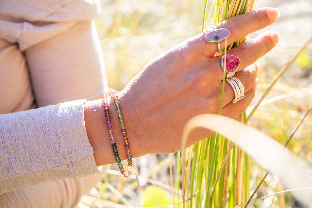 Double Watermelon Tourmaline Bracelet with Thai Hill Tribe Silver