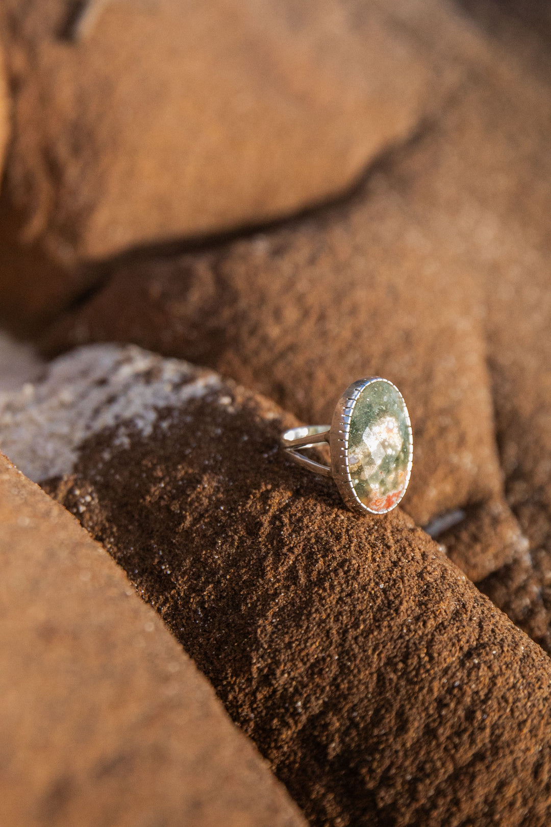 Ocean Jasper Ring in Beaten Sterling Silver - Size 7 US