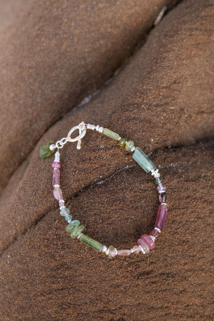 Watermelon Tourmaline Bracelet Handmade with Thai Hill Tribe Silver