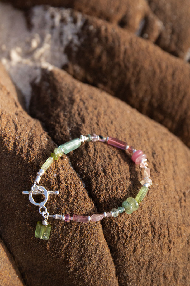 Watermelon Tourmaline Bracelet Handmade with Thai Hill Tribe Silver