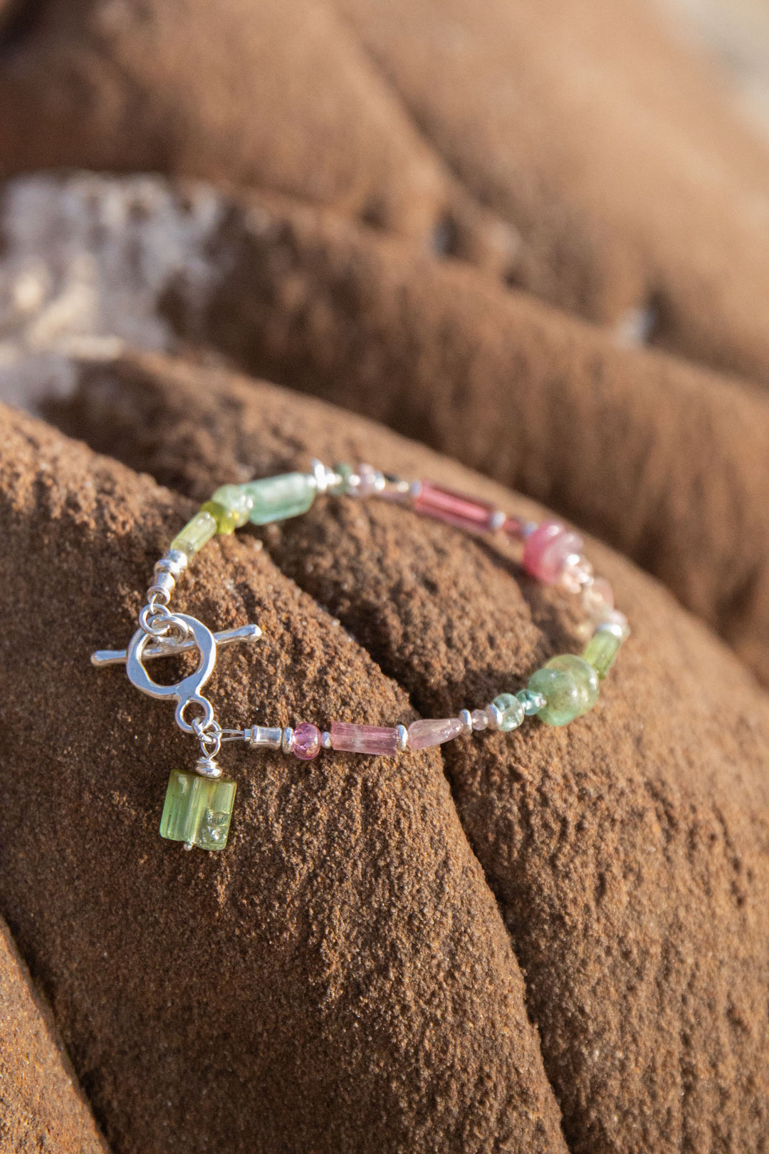 Watermelon Tourmaline Bracelet Handmade with Thai Hill Tribe Silver