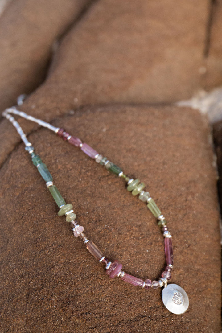 Watermelon Tourmaline Necklace Handmade with Thai Hill Tribe Silver