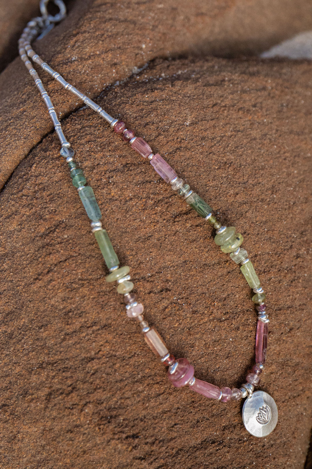 Watermelon Tourmaline Necklace Handmade with Thai Hill Tribe Silver