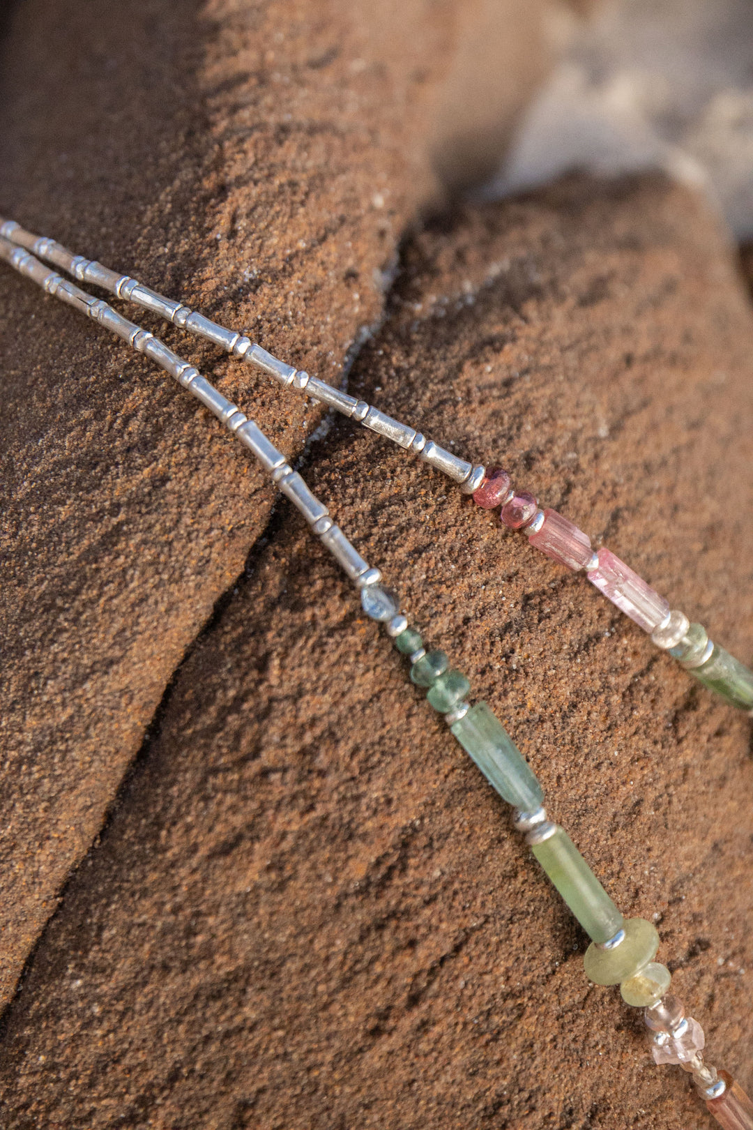 Watermelon Tourmaline Necklace Handmade with Thai Hill Tribe Silver