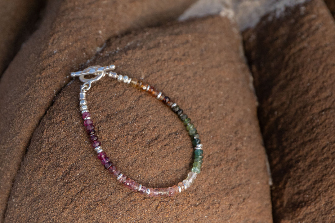 Handmade Watermelon Tourmaline Bracelet with Thai Hill Tribe Silver