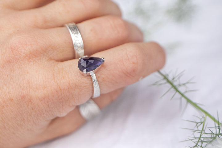 Teardrop Iolite Ring in Claw Set Sterling Silver - Size 8 US