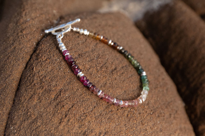 Handmade Watermelon Tourmaline Bracelet with Thai Hill Tribe Silver