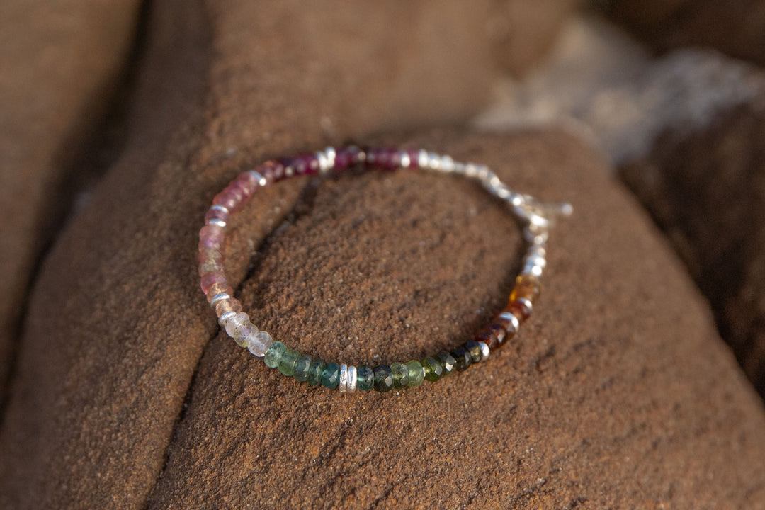 Handmade Watermelon Tourmaline Bracelet with Thai Hill Tribe Silver