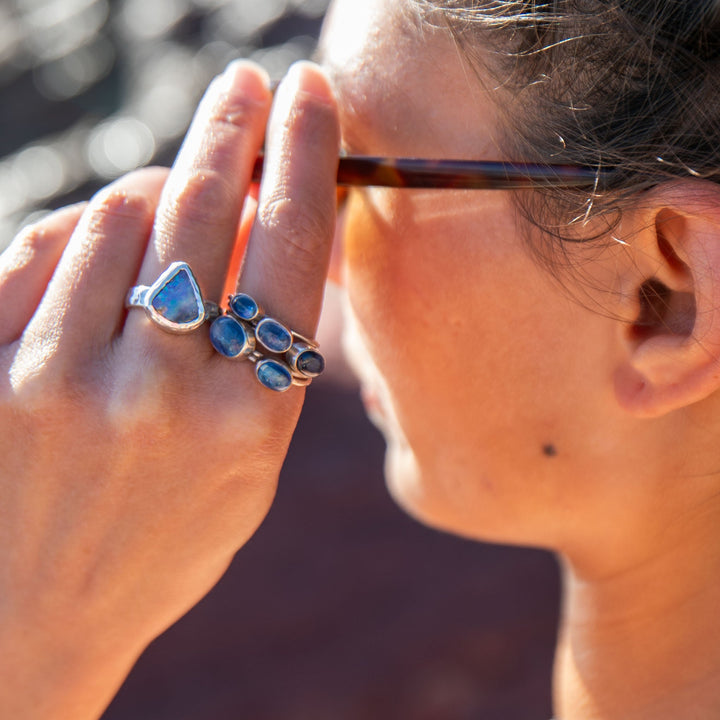 Blue Kyanite Ring in Sterling Silver Multi Band Setting - Size 9 US