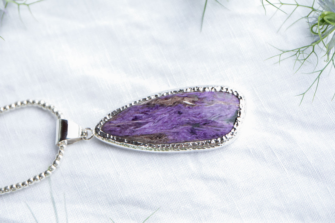 Reserved for MIMI*** Statement Charoite Pendant in Bezel Sterling Silver
