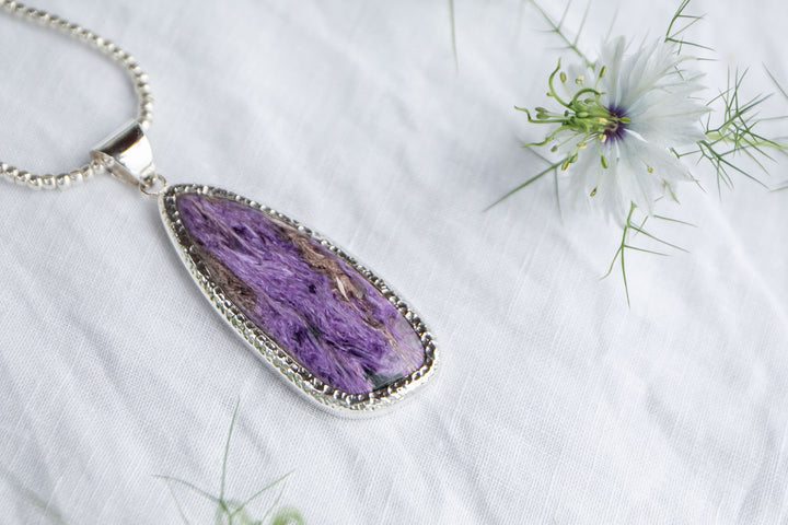 Reserved for MIMI*** Statement Charoite Pendant in Bezel Sterling Silver