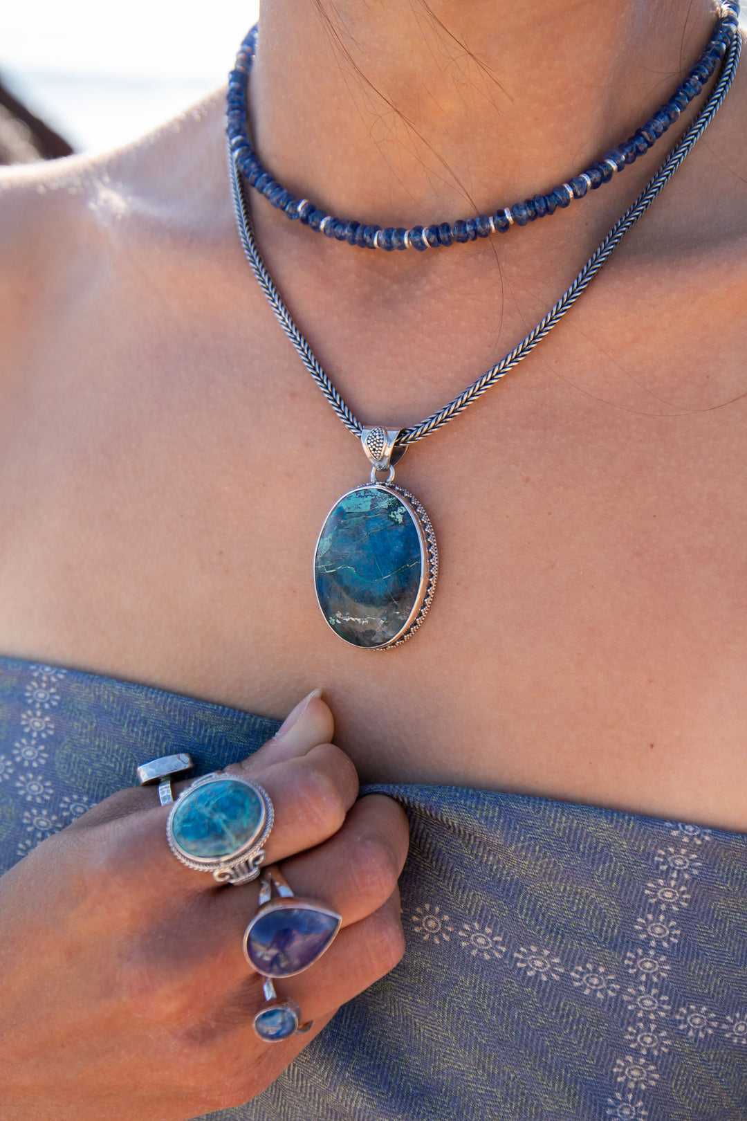 Statement Shattuckite Pendant in Tribal Sterling Silver Setting