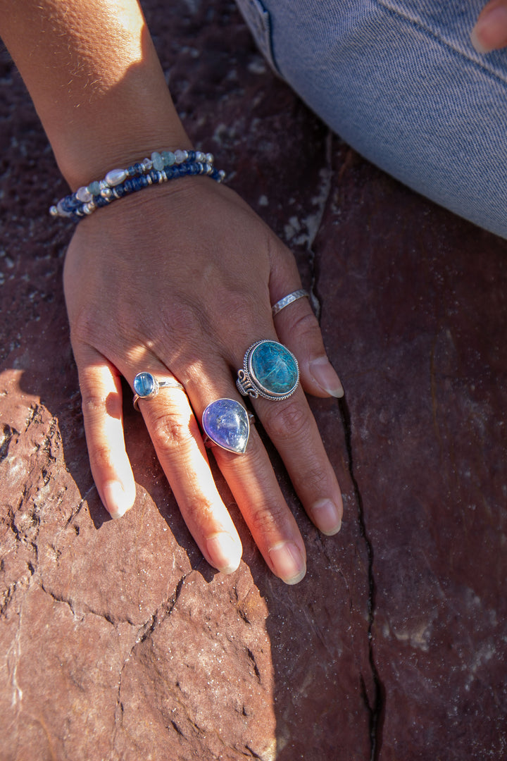 Shattuckite Ring in Tribal Sterling Silver Setting - Size 9 US