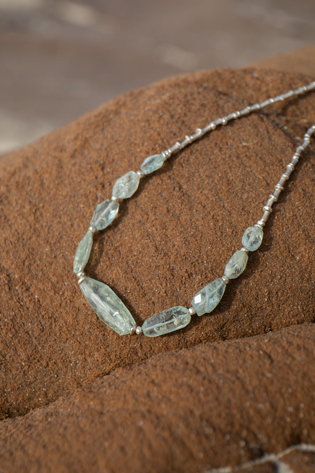 Faceted Aquamarine Necklace with Thai Hill Tribe Silver Beads