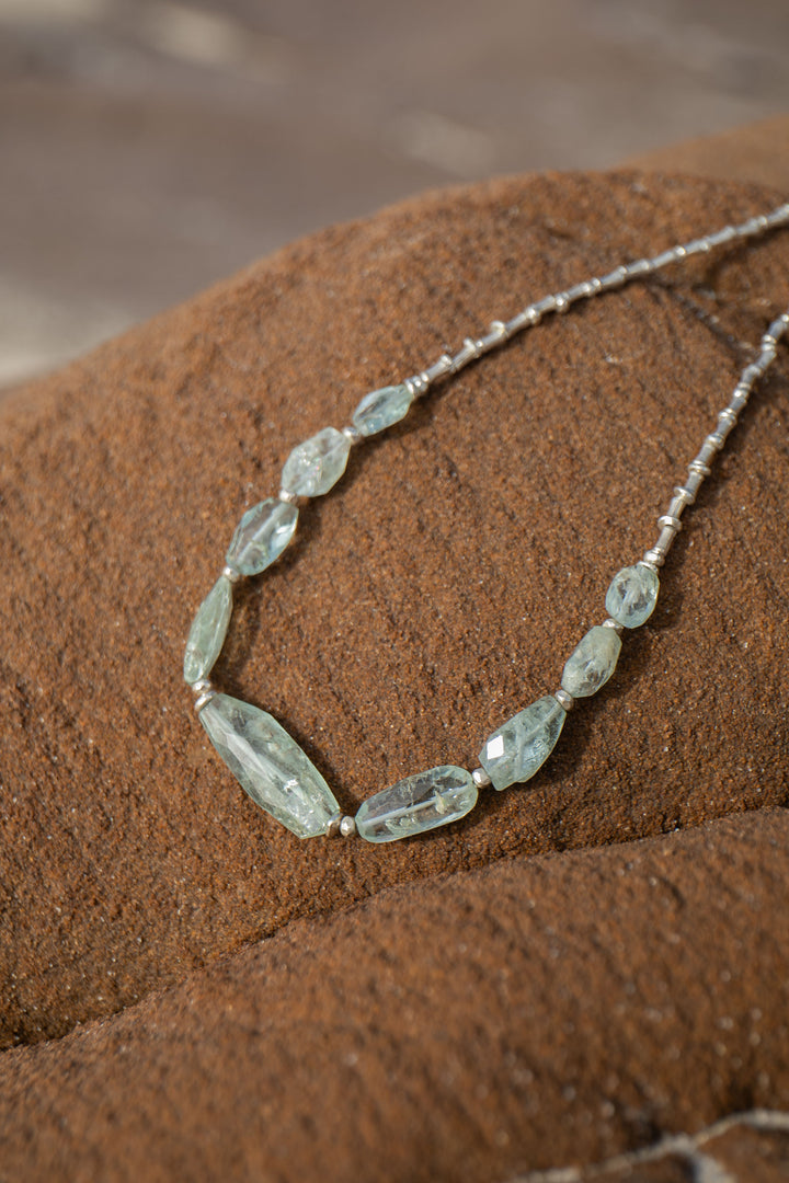Faceted Aquamarine Necklace with Thai Hill Tribe Silver Beads