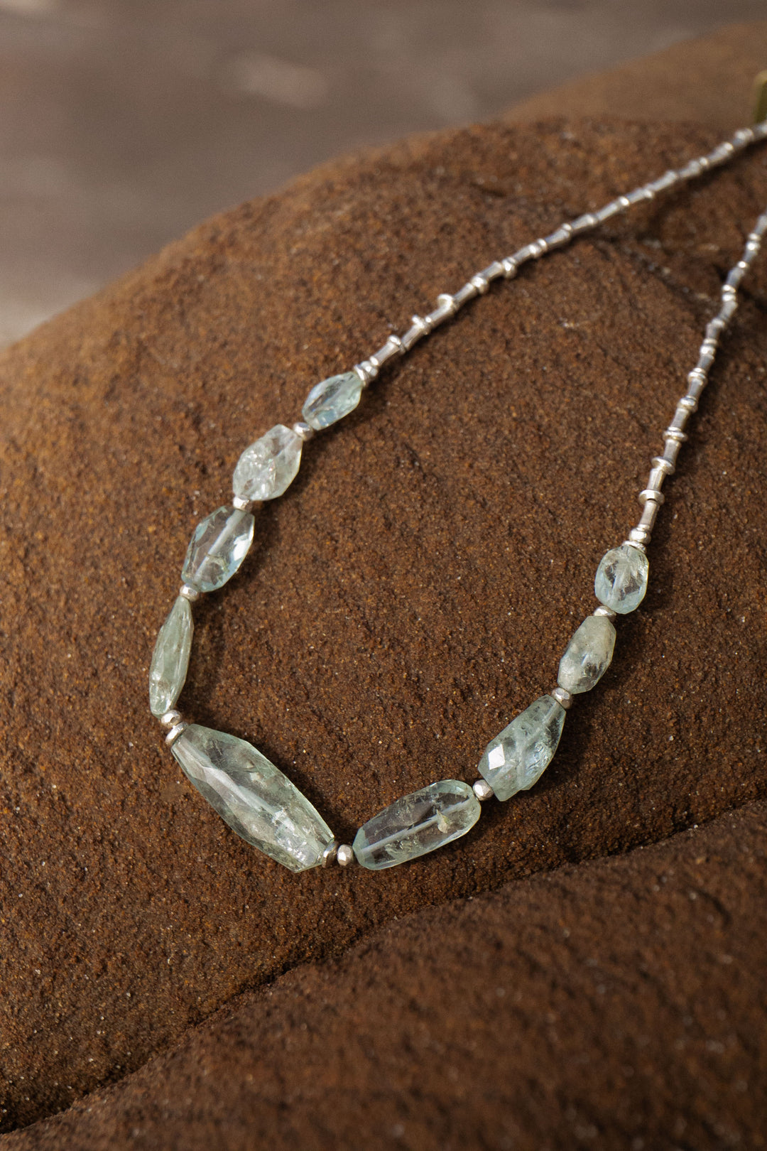 Faceted Aquamarine Necklace with Thai Hill Tribe Silver Beads