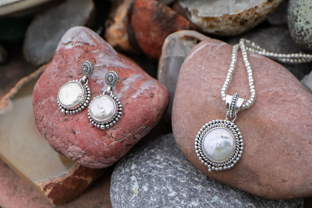 Freshwater Pearl Pendant in Tribal Sterling Silver