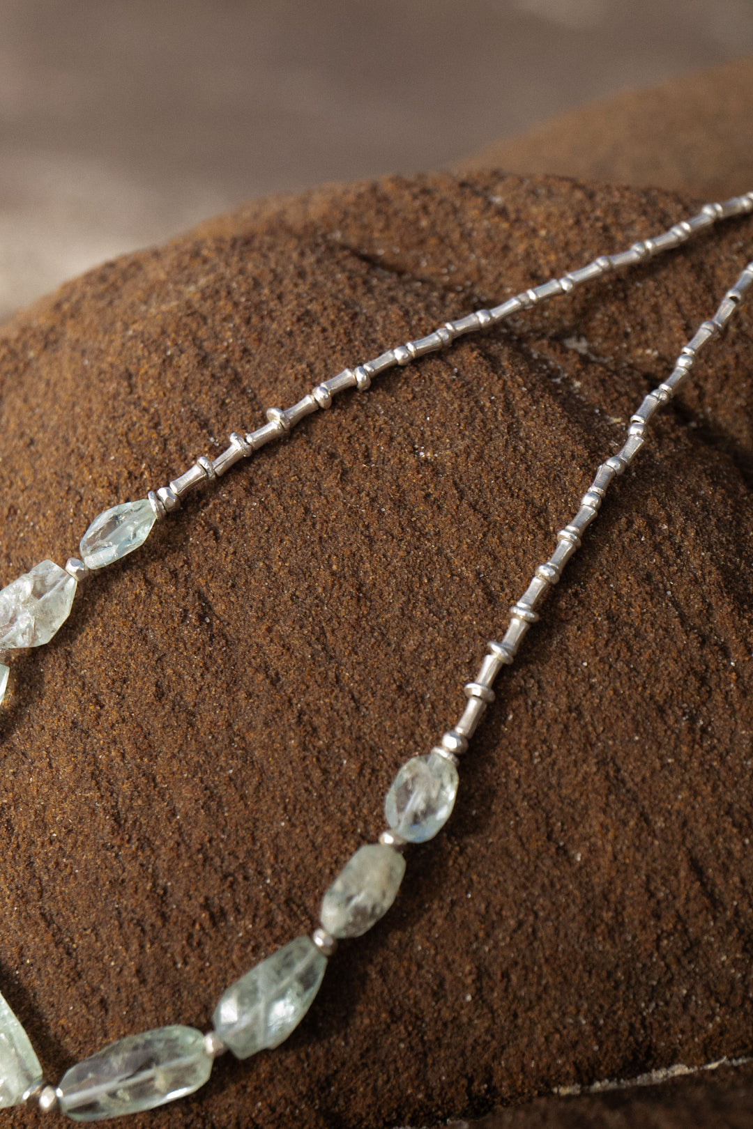 Faceted Aquamarine Necklace with Thai Hill Tribe Silver Beads