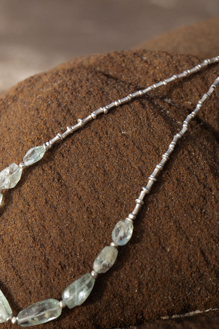 Faceted Aquamarine Necklace with Thai Hill Tribe Silver Beads