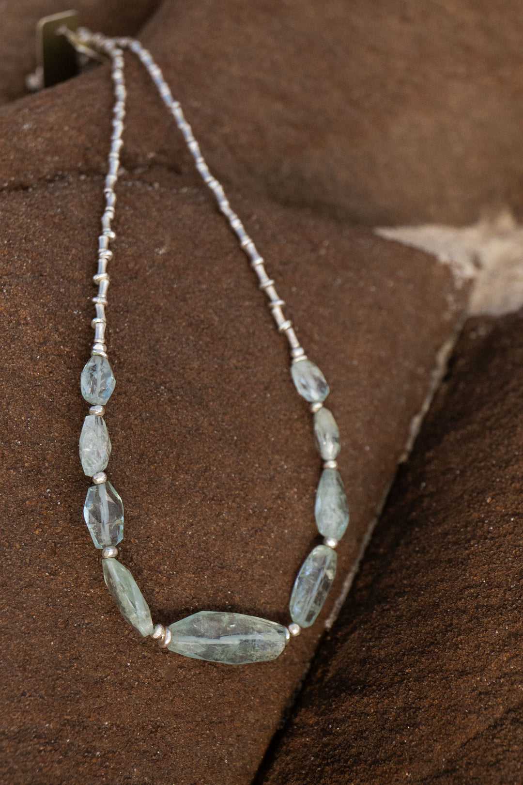 Faceted Aquamarine Necklace with Thai Hill Tribe Silver Beads