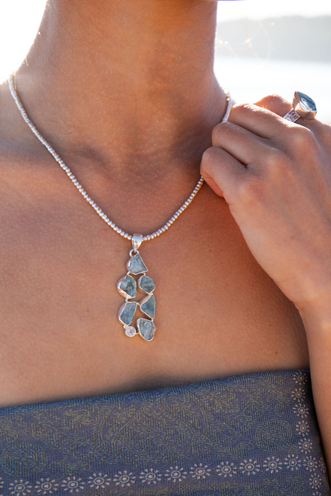 Raw Mozambique Aquamarine Pendant in Sterling Silver