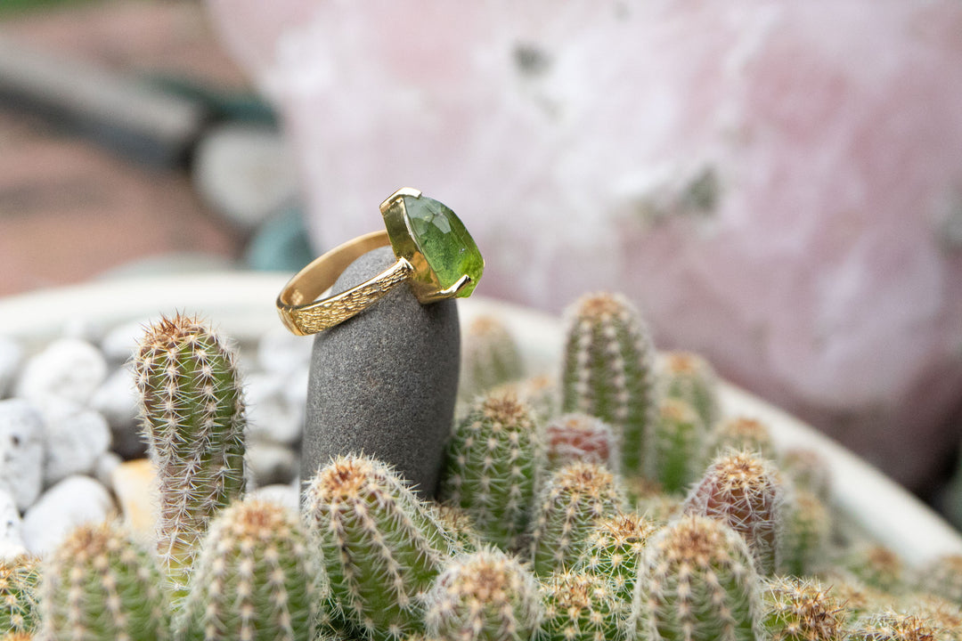 Faceted Peridot Ring in 14k Gold Plated Sterling Silver - Size 7 US