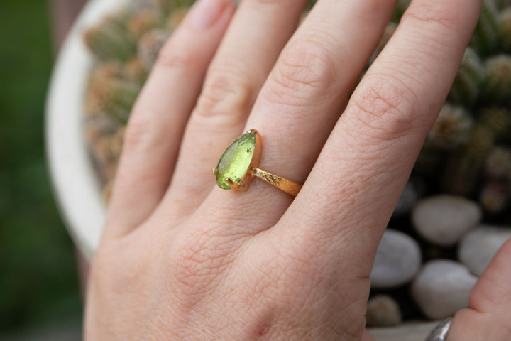 Faceted Peridot Ring in 14k Gold Plated Sterling Silver - Size 7 US