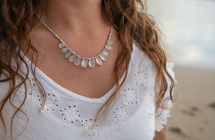 Faceted Teardrop Aquamarine Necklace with Thai Hill Tribe Silver Beads