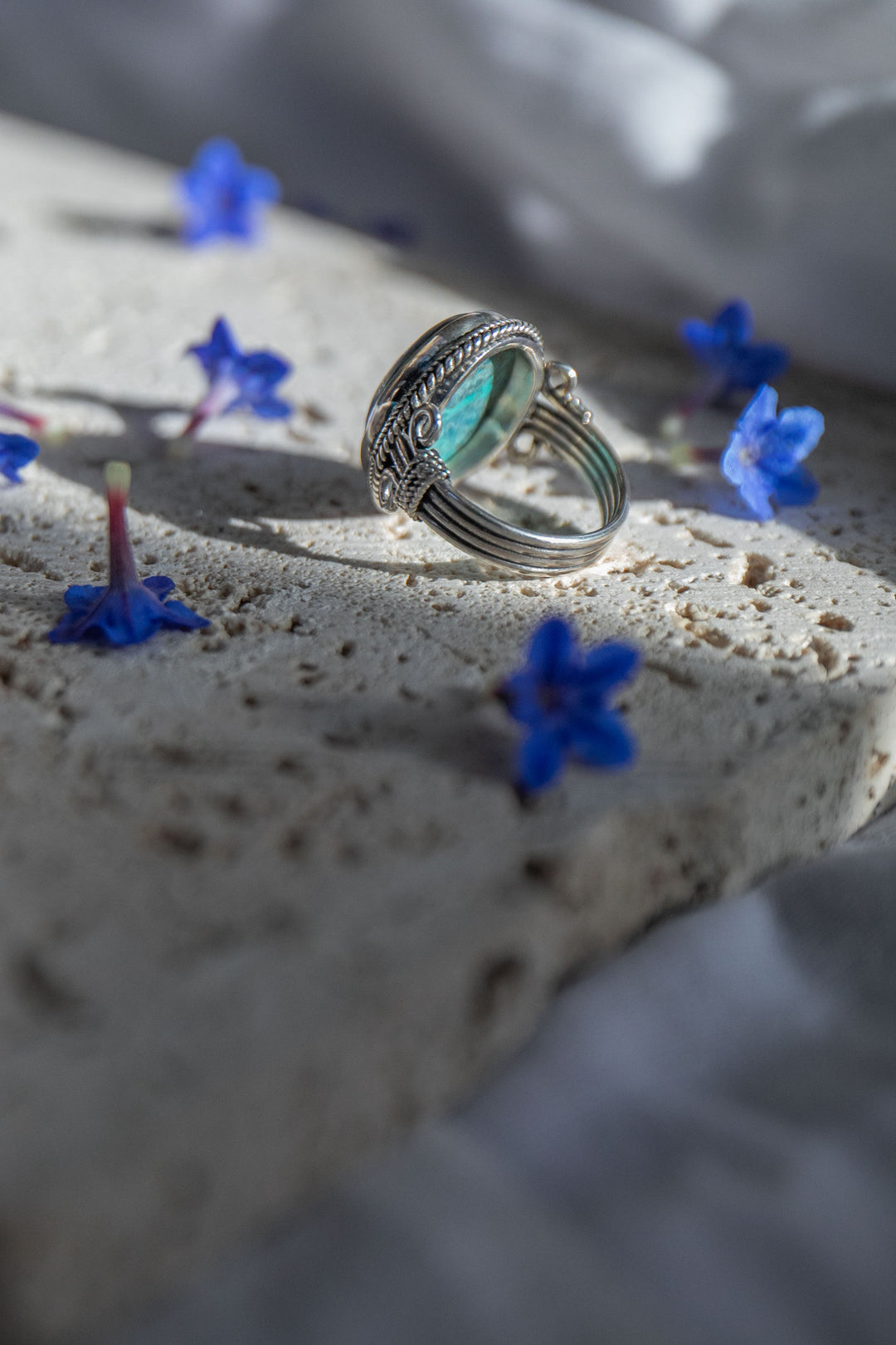 Shattuckite Ring in Tribal Sterling Silver Setting - Size 9 US