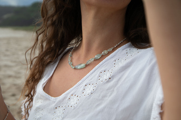 Faceted Aquamarine Necklace with Thai Hill Tribe Silver Beads