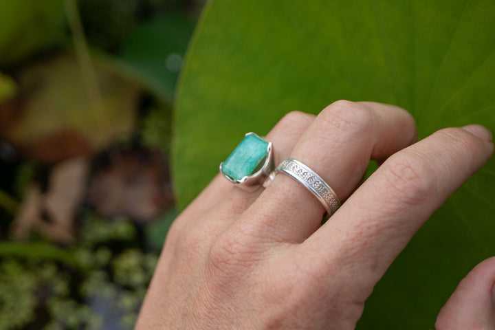 Blue Peruvian Opal Ring in Sterling Silver - Size 7 US