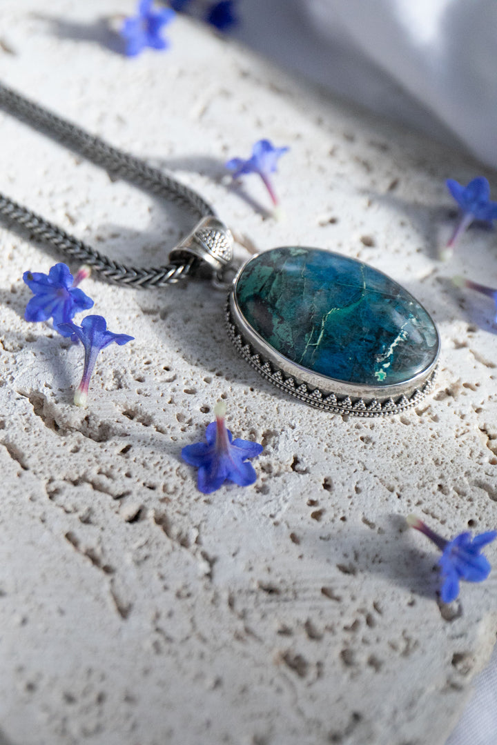Statement Shattuckite Pendant in Tribal Sterling Silver Setting