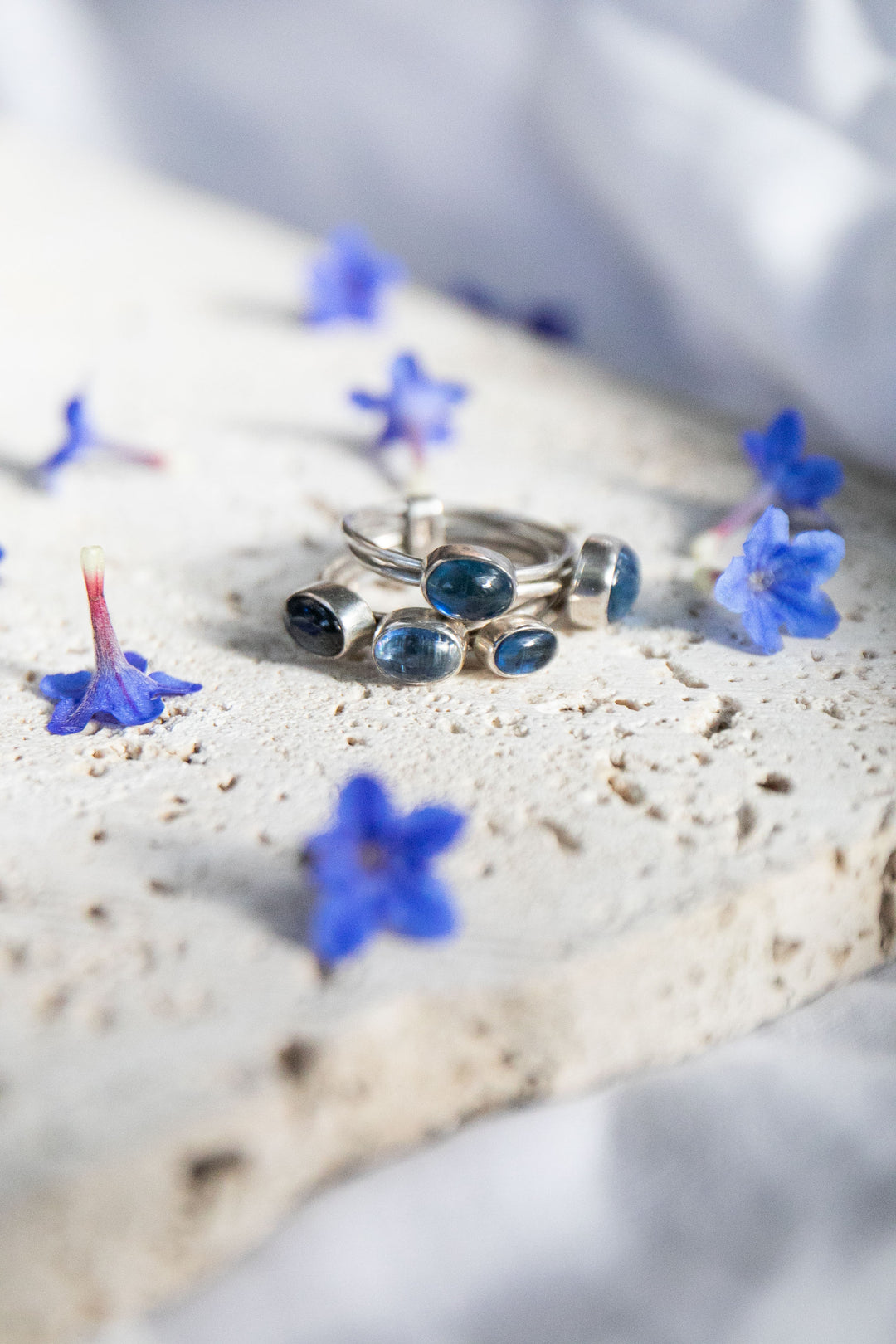 Blue Kyanite Ring in Sterling Silver Multi Band Setting - Size 9 US